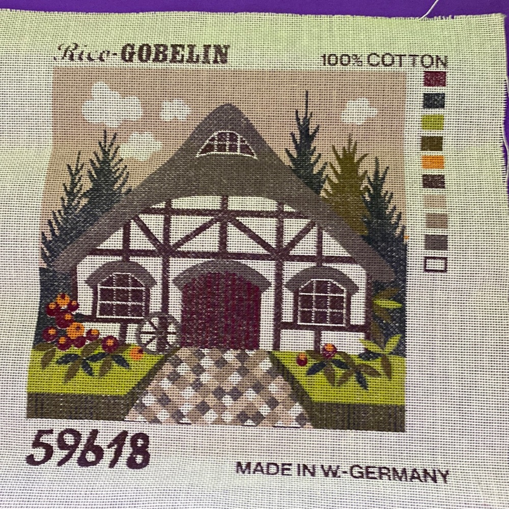 Vintage Petite needle point canvas “ Farmhouse” canvas only
